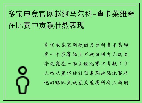 多宝电竞官网赵继马尔科-查卡莱维奇在比赛中贡献壮烈表现